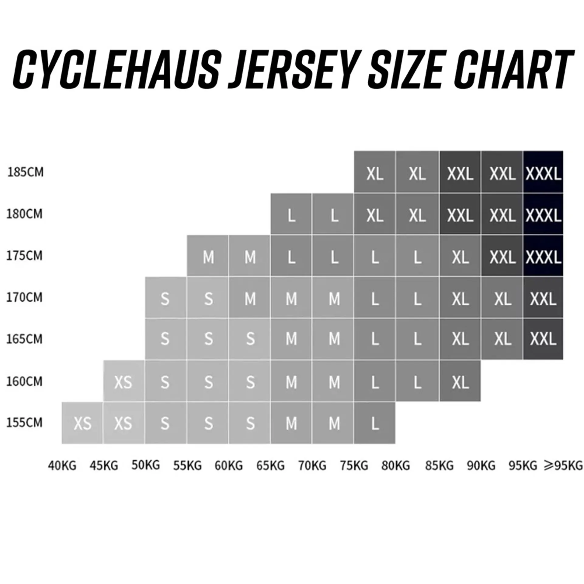 Cyclehaus Jersey size chart