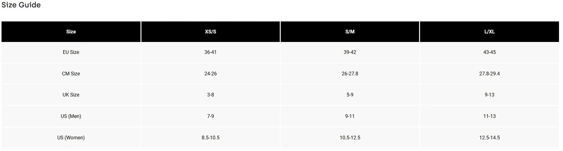 fox sock sizing