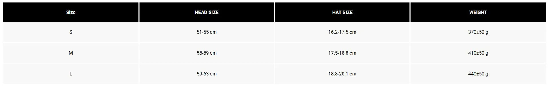 Speedframe Size Chart MY25