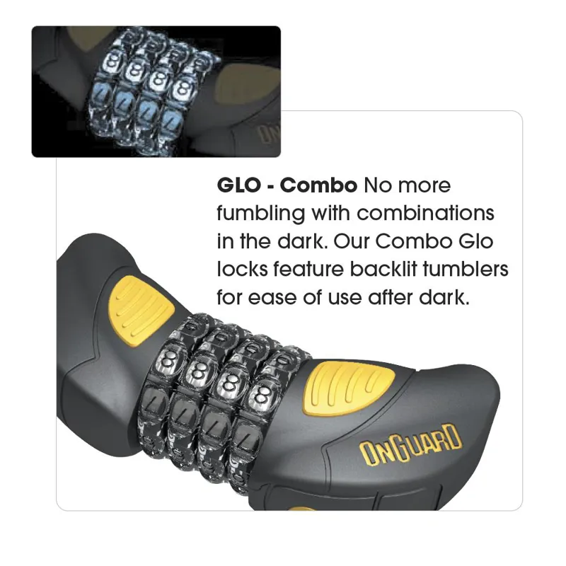 Onguard Doberman 1850x12mm Combo Cable Lock in Black/Yellow-3