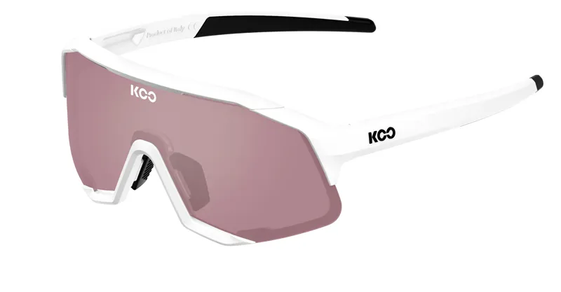 Koo Demos Cycling Sunglasses White Frames with Pink Photochromic Lenses