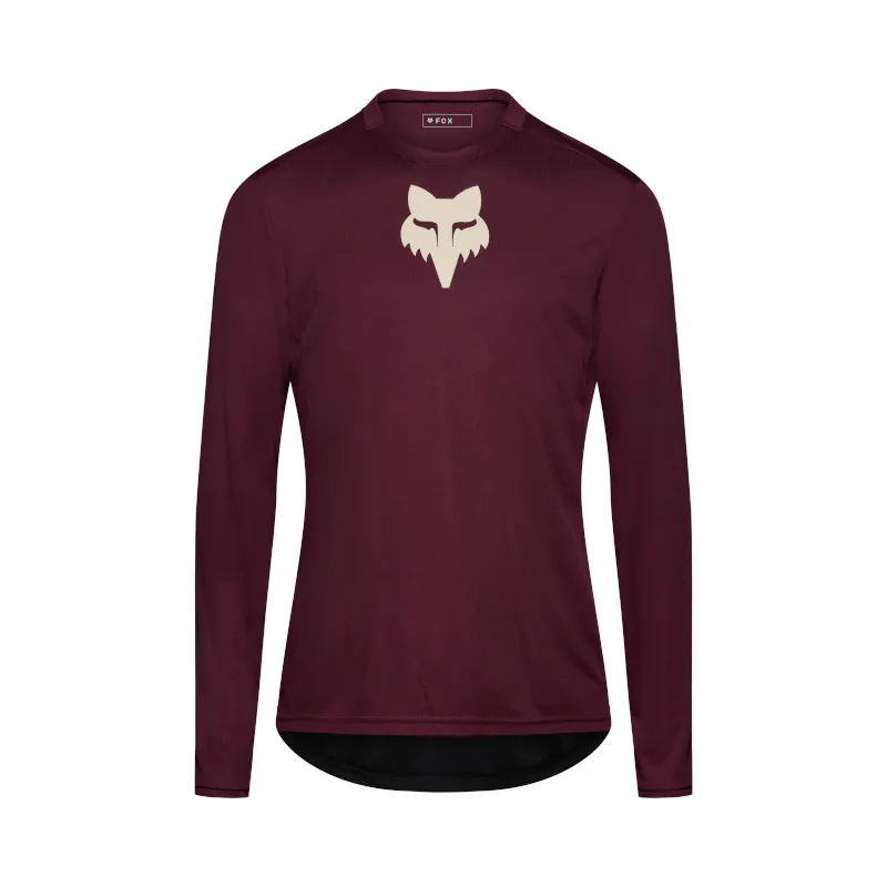 Fox Ranger Fox Head Long Sleeve Mens Jersey in Dark Maroon