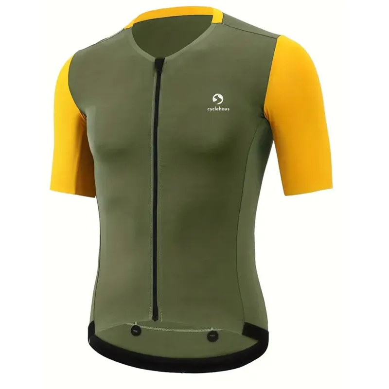 Cyclehaus Short Sleve Mens Cycling Jersey in Army Green and Turmeric