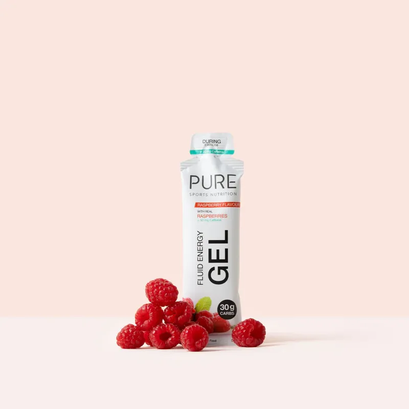 Pure Fluid Energy Gel Raspberry + Caffeine Box of 8 x 58g