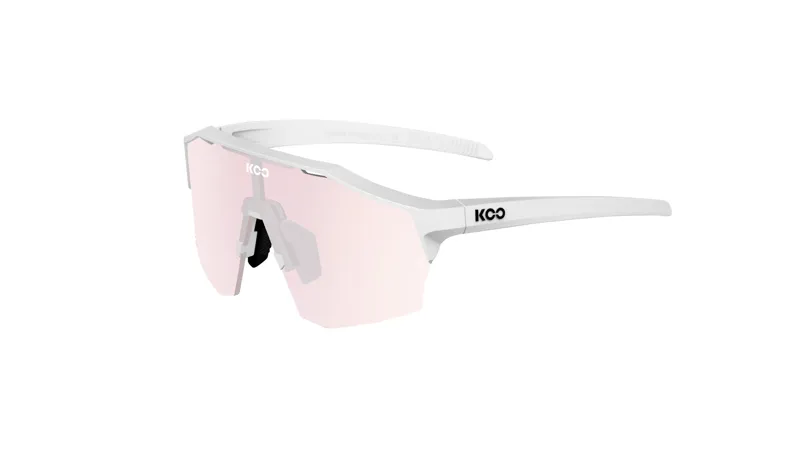 Koo ALIBI Cycling Sunglasses White Matt Frame with Fuchsia Photochromic Mirror Lens in Large Size