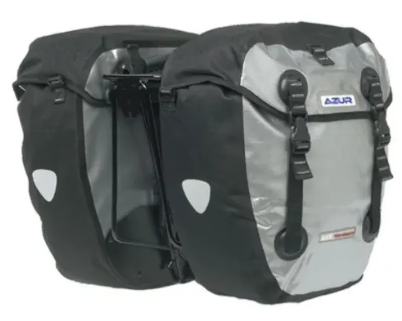 Azur Waterproof Rear Pannier Bags 42 Litre Pair in Silver/Black