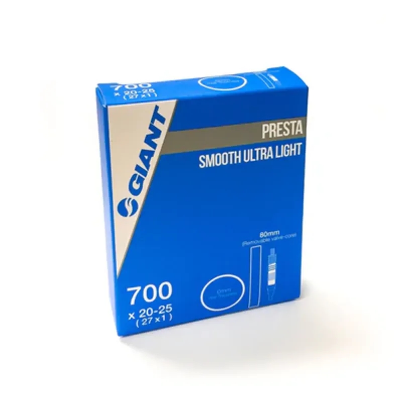 Giant Ultra Light Bicycle Inner Tube 700x20-25 Presta Valve 80mm Long in Black