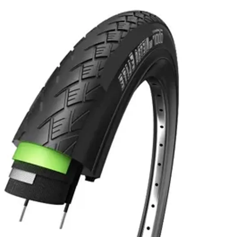 Obor Traveller Tyre 700c Wire Bead with 3mm Green Shield in Black